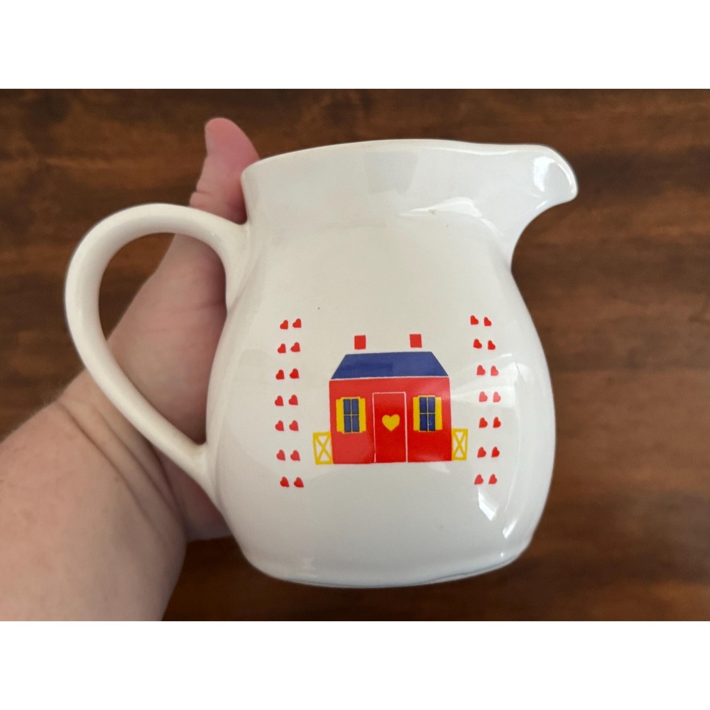Vintage 1980s Country Farmhouse Style Pitcher with House and Hearts Motif - Picture 6 of 8